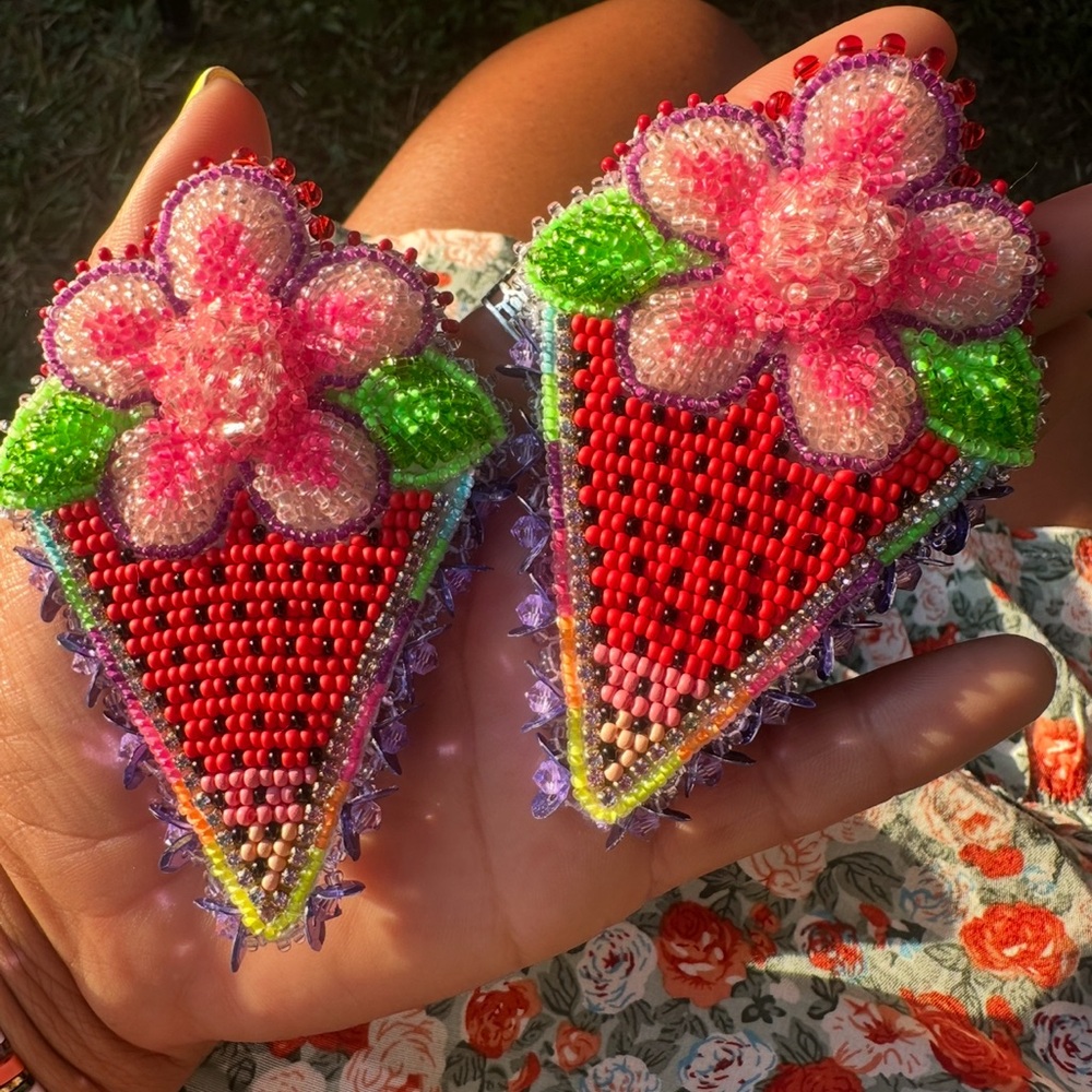 Native Colorful Beaded Flower Earrings